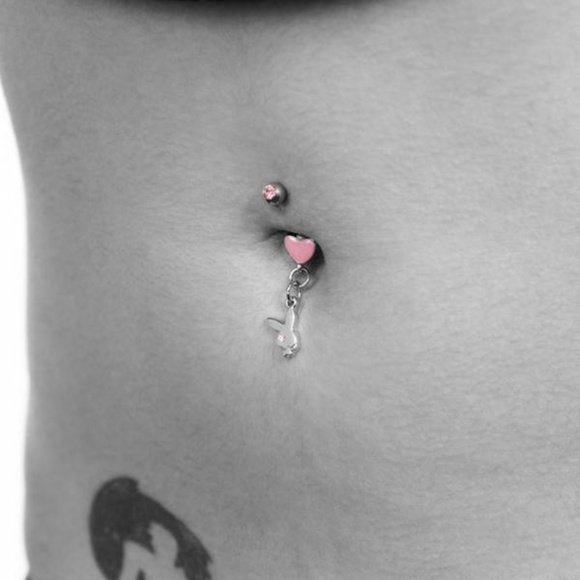 Playboy Belly Ring Pink Heart Bunny Dangle Body Jewelry Swarovski Crystal NWT xo - Picture 5 of 6